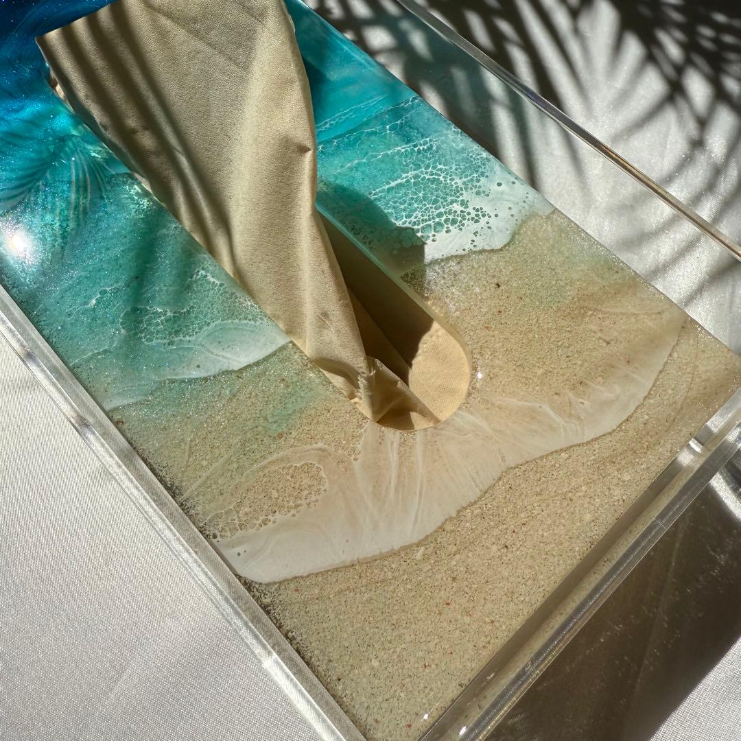 レジンアート　ティッシュケース　海アート　オーシャンアート　インテリア雑貨