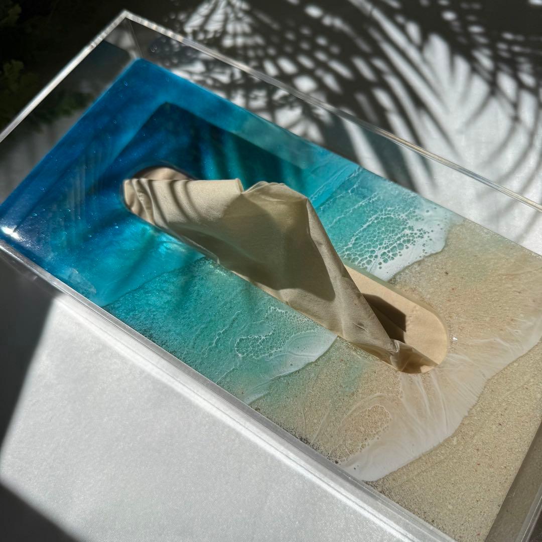 レジンアート　ティッシュケース　海アート　オーシャンアート　インテリア雑貨