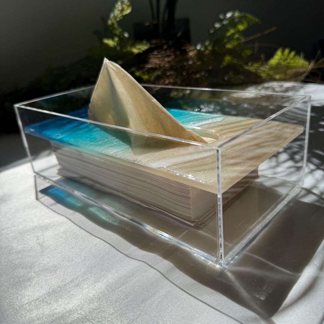 レジンアート　ティッシュケース　海アート　オーシャンアート　インテリア雑貨