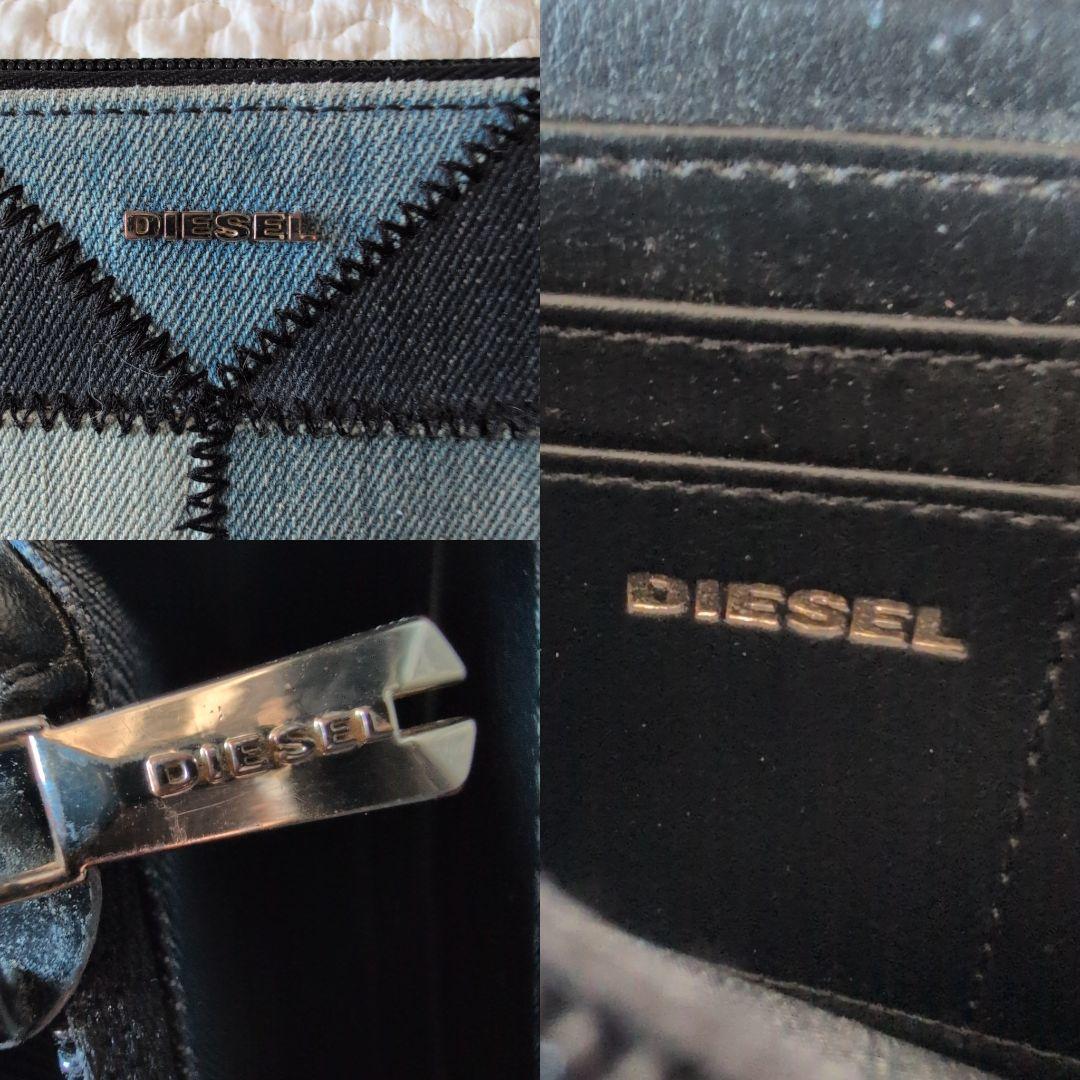DIESEL　ディーゼル　長財布　デニム地　ブルー　ラウンドジップ　パッチワーク