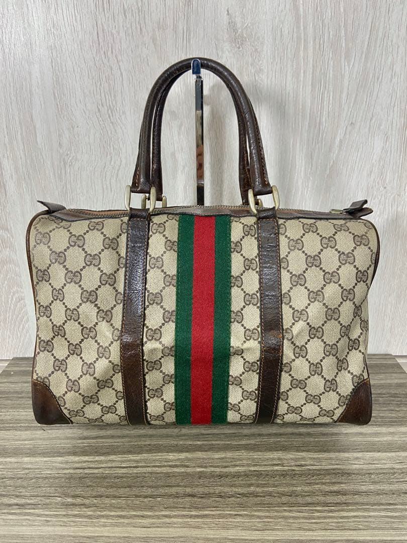 GUCCI ボストンバッグ　シェリーライン　GG スプリーム　PVC レザー