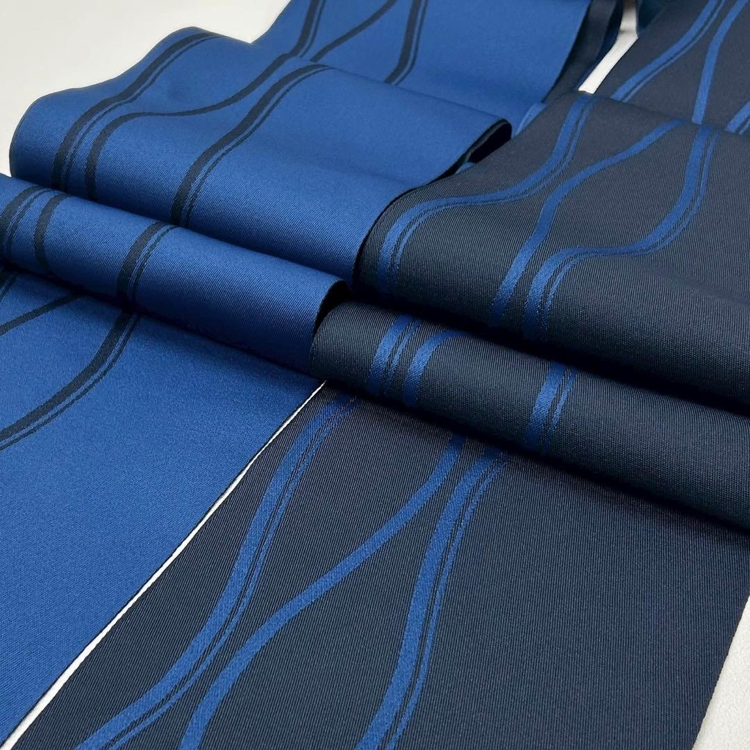 浴衣　綿麻　粋な夏着物　菊柄　紺色　４M 半幅帯　濃紺　紺　2点0806③