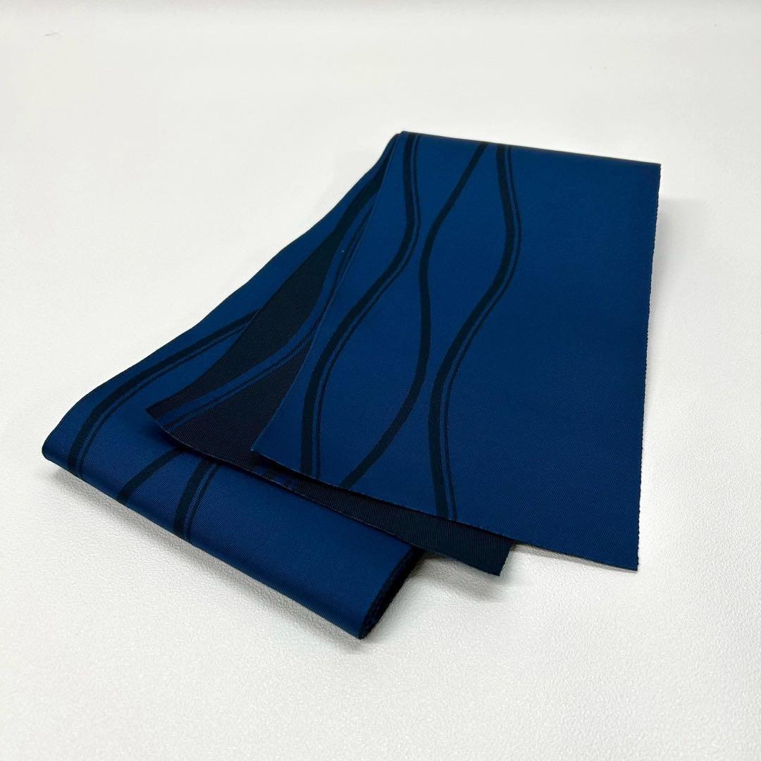 浴衣　綿麻　粋な夏着物　菊柄　紺色　４M 半幅帯　濃紺　紺　2点0806③