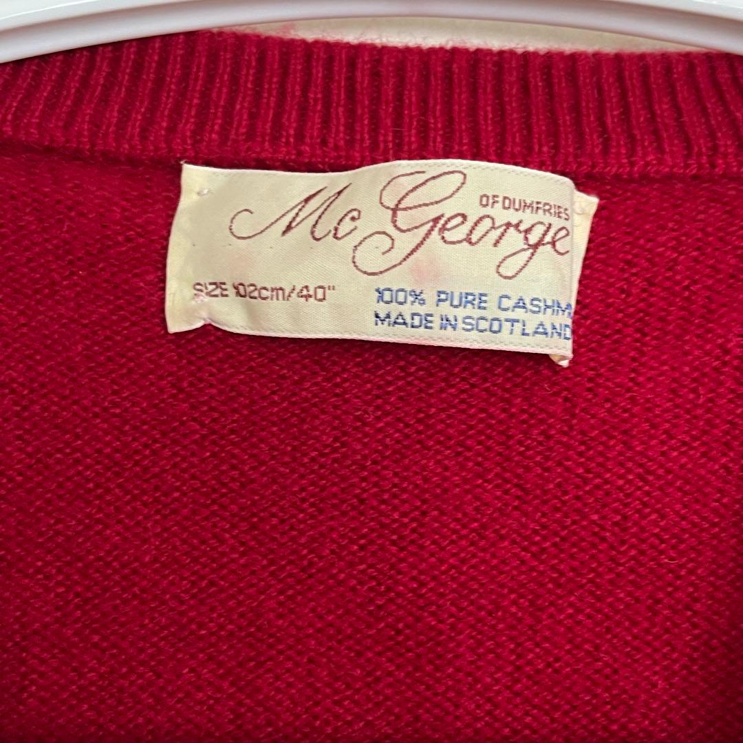 Mce 100%カシミヤ Vネックセーター ダークカラー赤 40\"