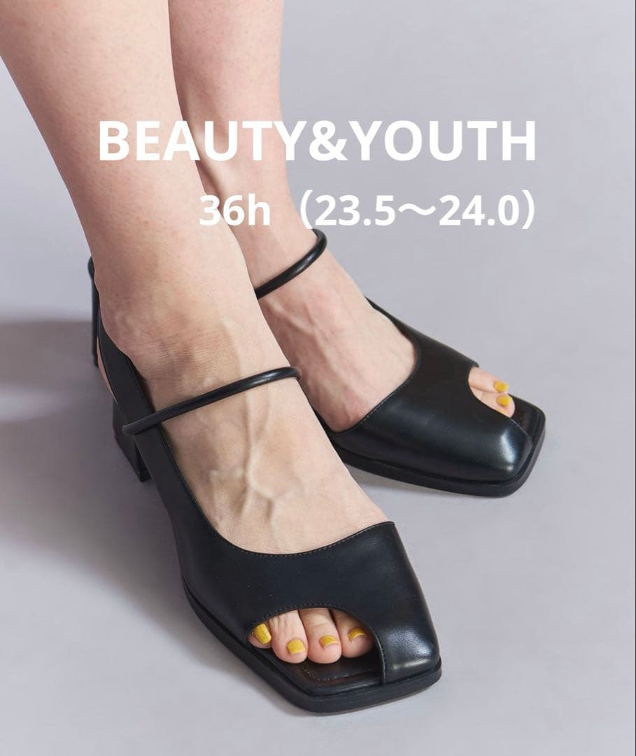BEAUTY&YOUTHレザーライクオープントゥバックストラップミュールサンダル
