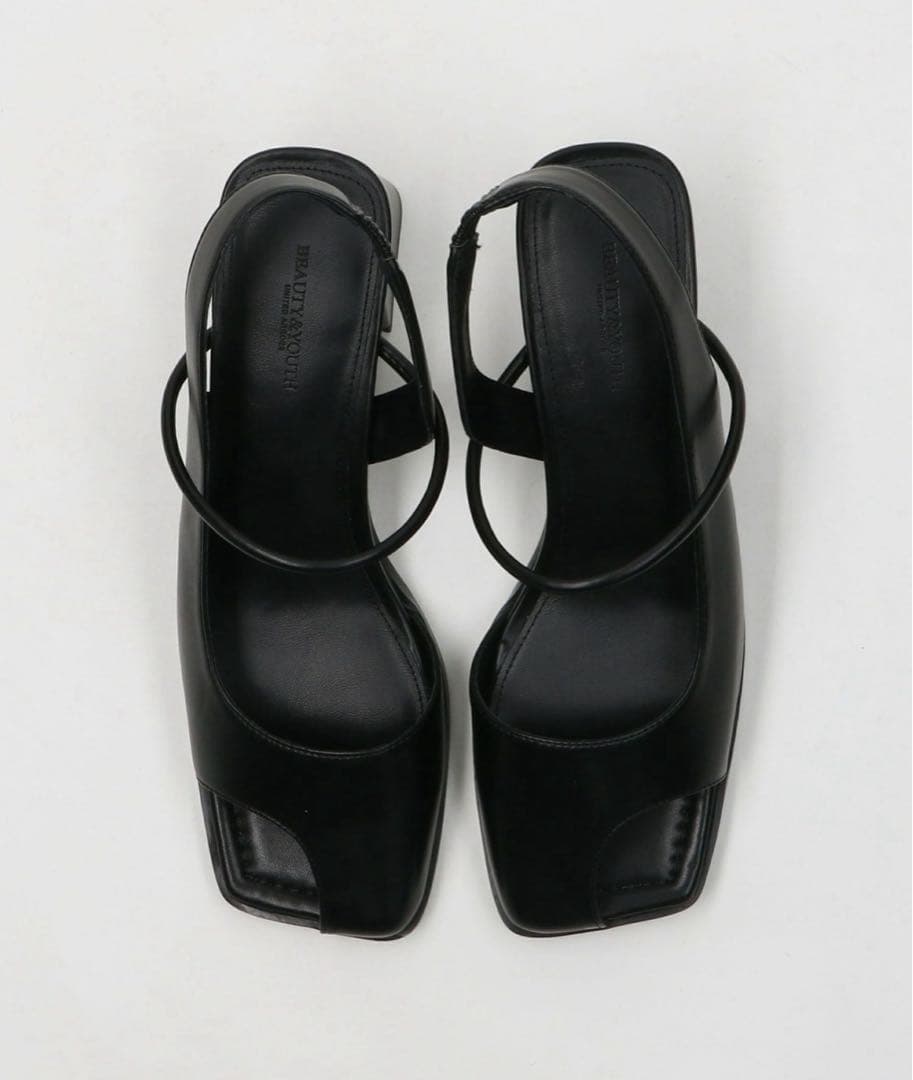 BEAUTY&YOUTHレザーライクオープントゥバックストラップミュールサンダル