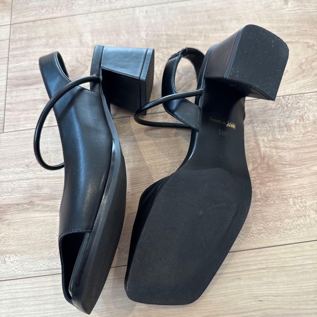 BEAUTY&YOUTHレザーライクオープントゥバックストラップミュールサンダル