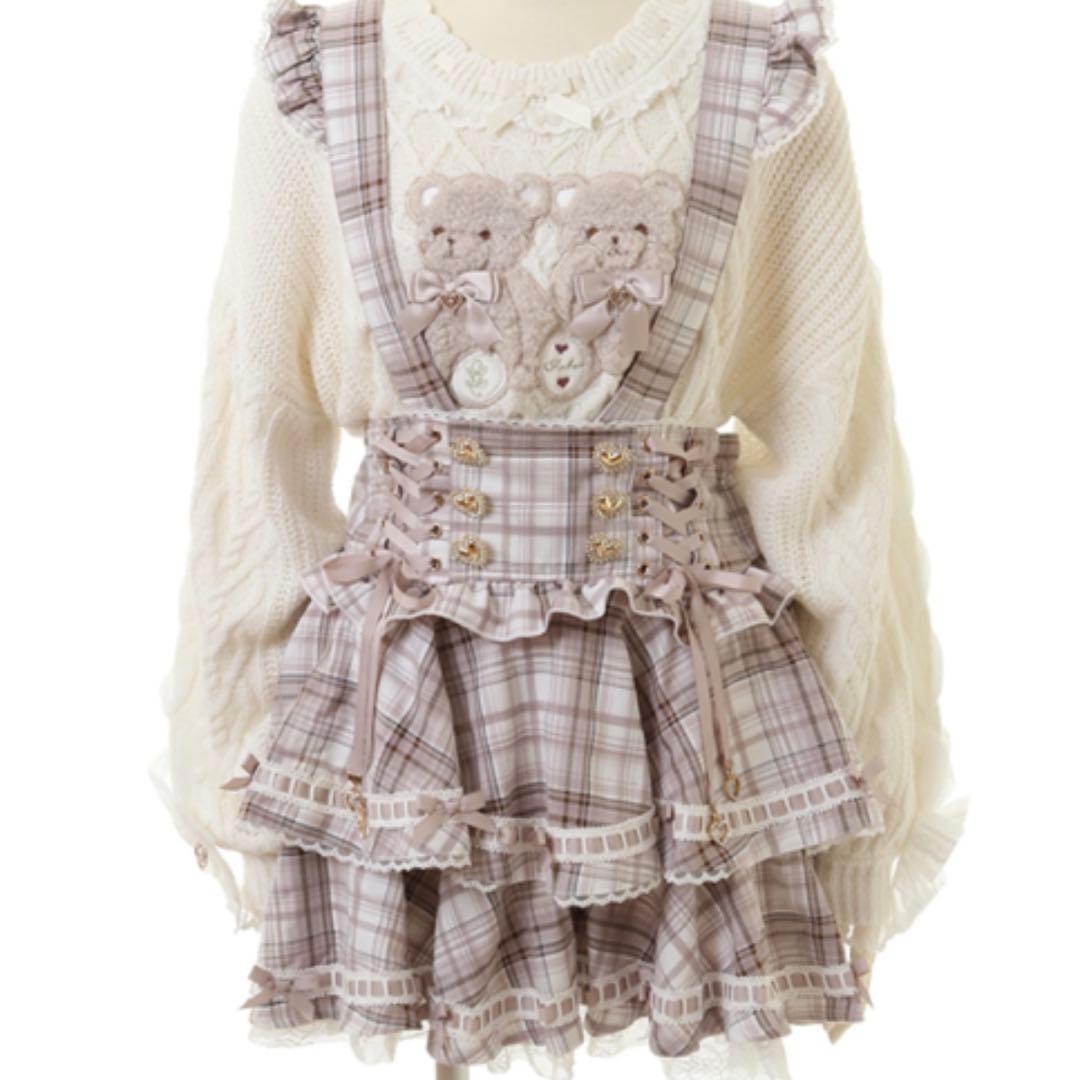 Lizlisa リズリサ　はしごリボンチェックティアードスカパン　ピンク