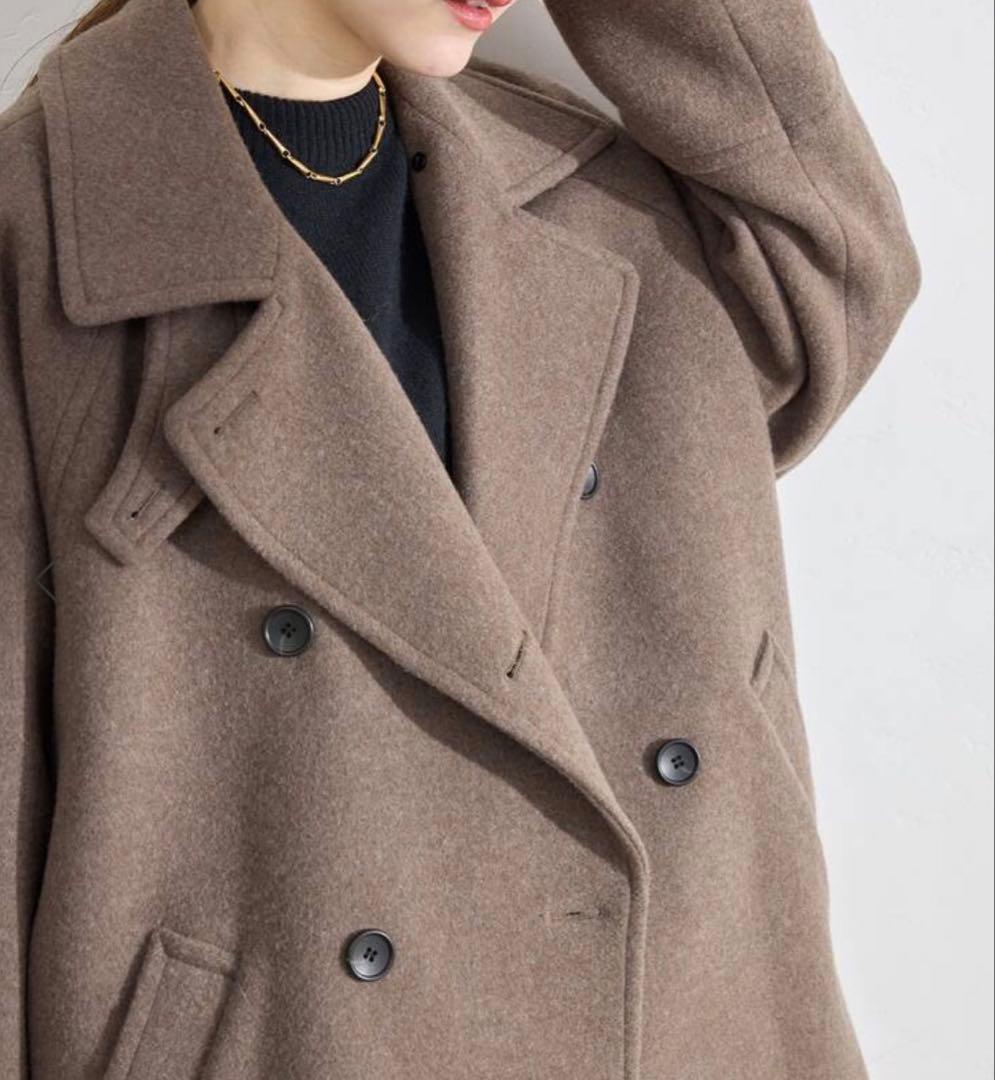 IENA ステンカラー　ダブルブレストピーコート　38 モカグレー/グレージュ