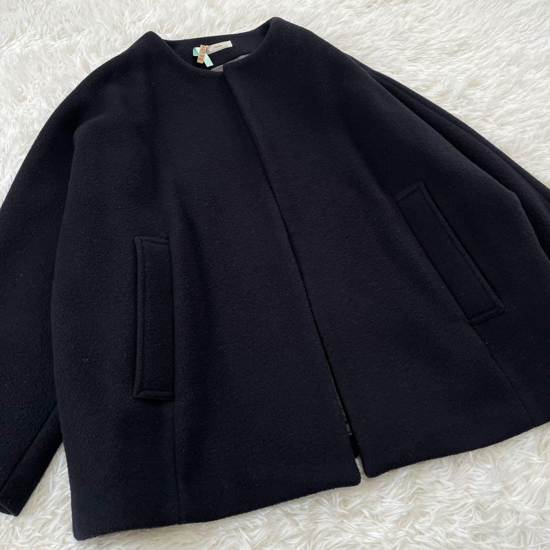 IENA ノーカラービーバーショートコート ネイビー 38