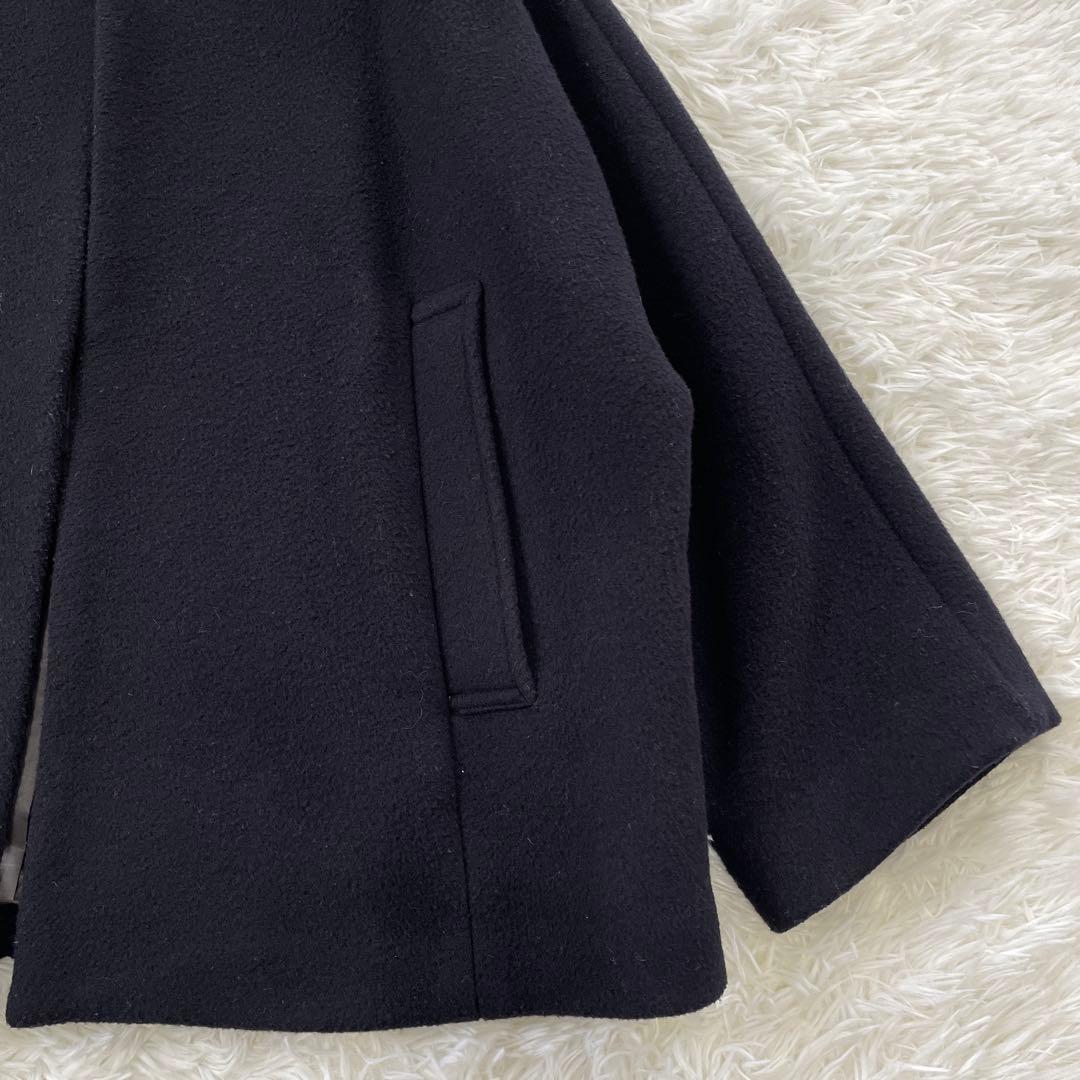 IENA ノーカラービーバーショートコート ネイビー 38