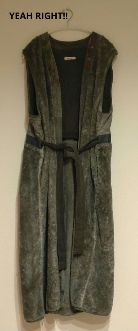 YEAH RIGHT!! ロング丈 ジレ コート 異素材 グレー ボア