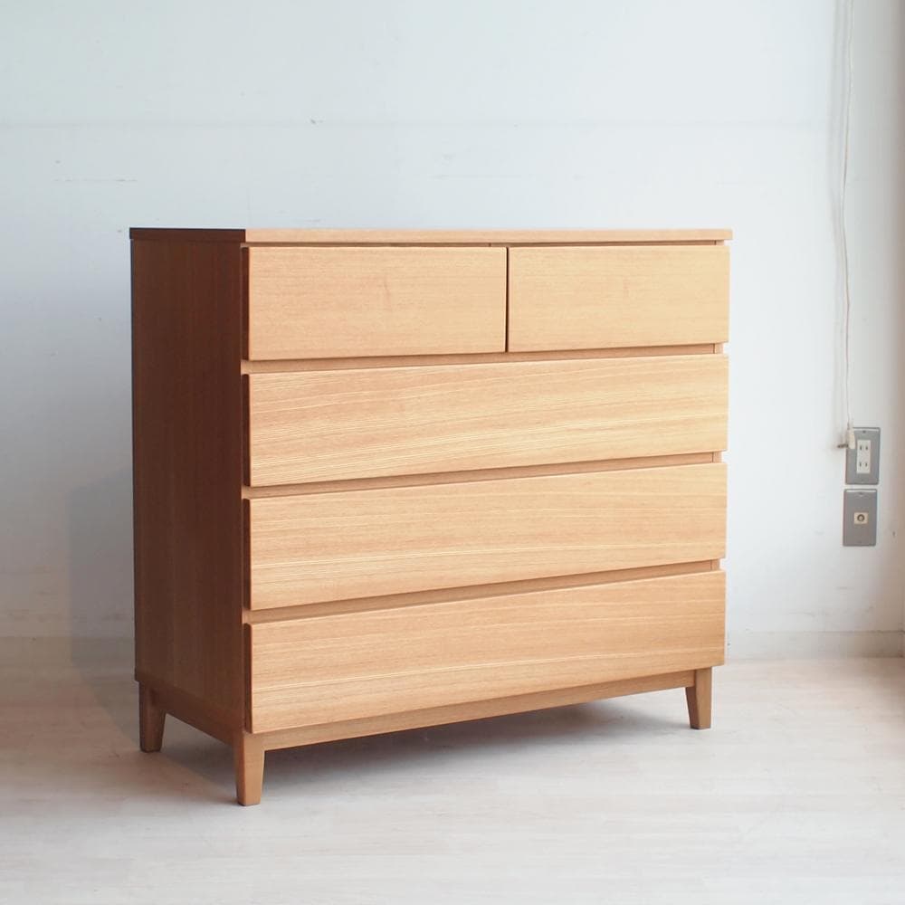 廃盤品 無印良品/MUJI タモ材 4段チェスト ナチュラル