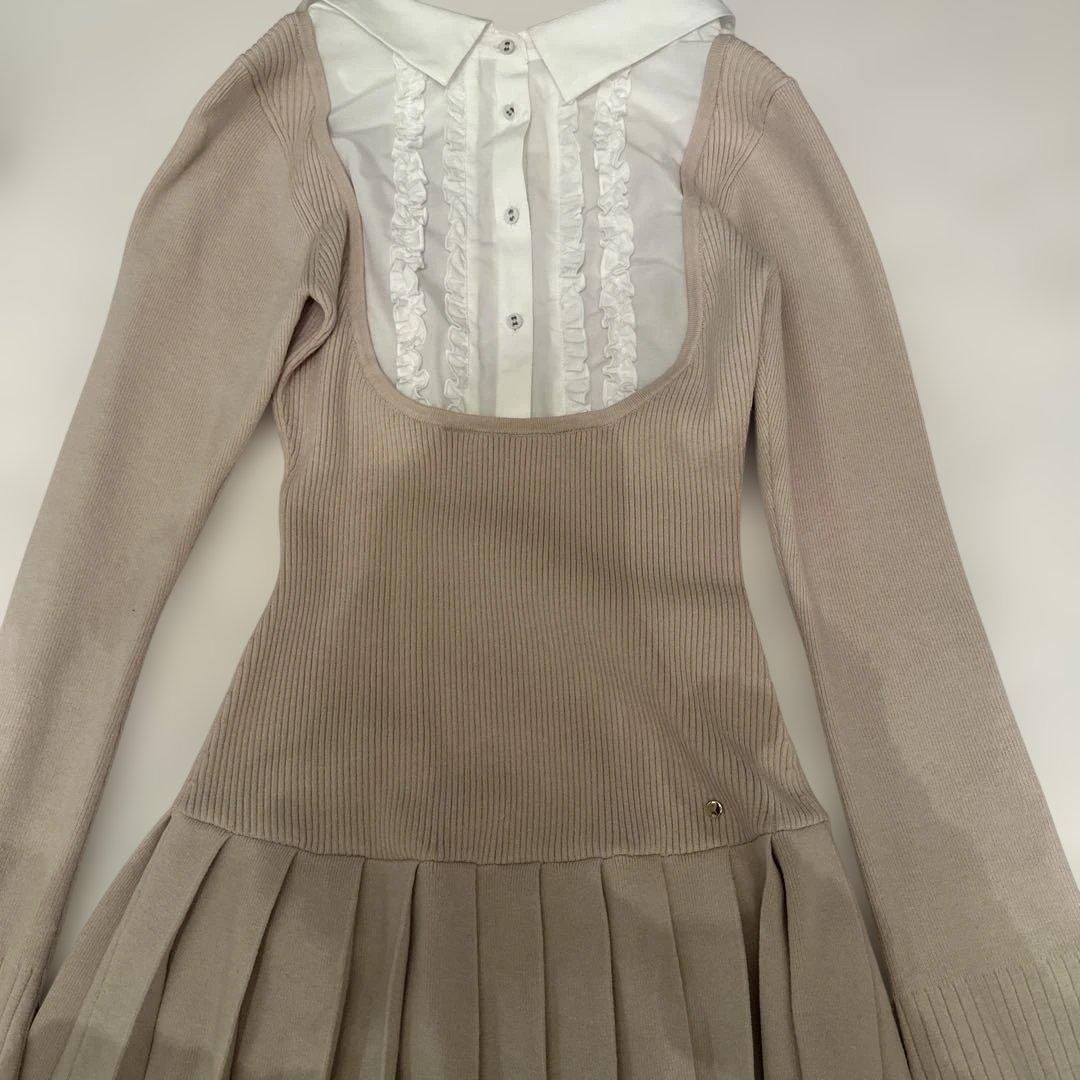 andmary ベージュ リブ編み ワンピース 長袖