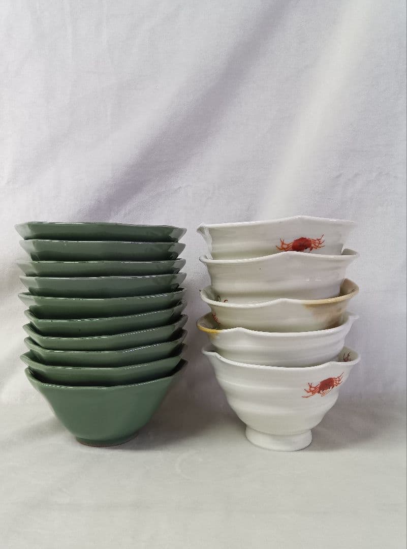 高台小鉢　蟹絵　5客　八角鉢　10客　骨董　和食器　懐石料理 会席 向付