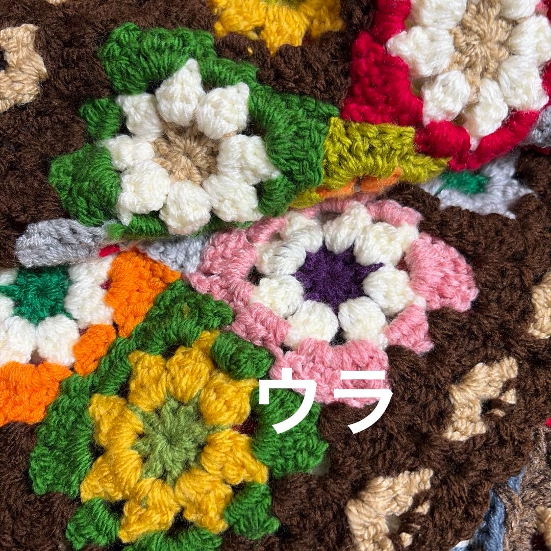 グラニースクエア❤️周りのハートが可愛いカラフルブランケット ブラウン