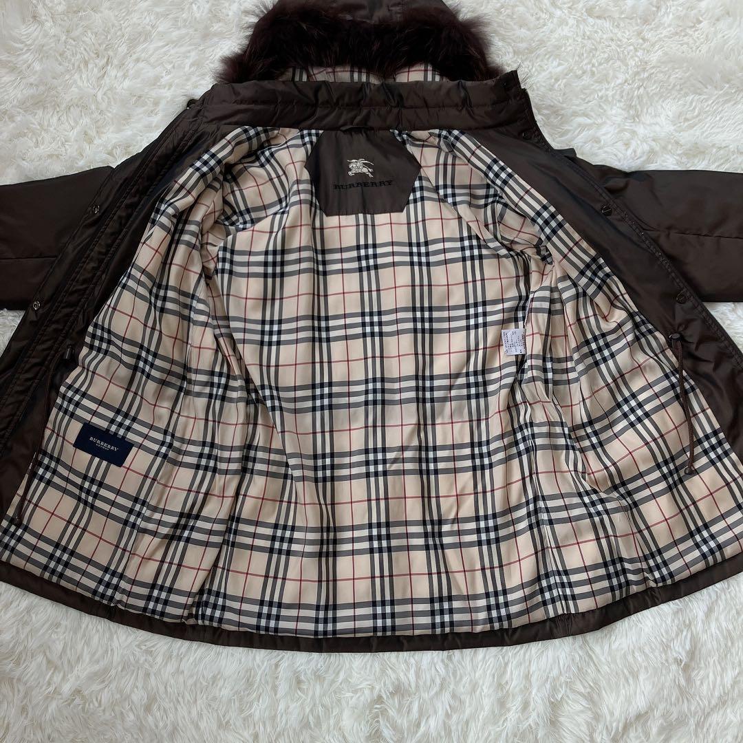 希少　バーバリーロンドン　モッズコート　ノバチェック　リアルファー　ダウン