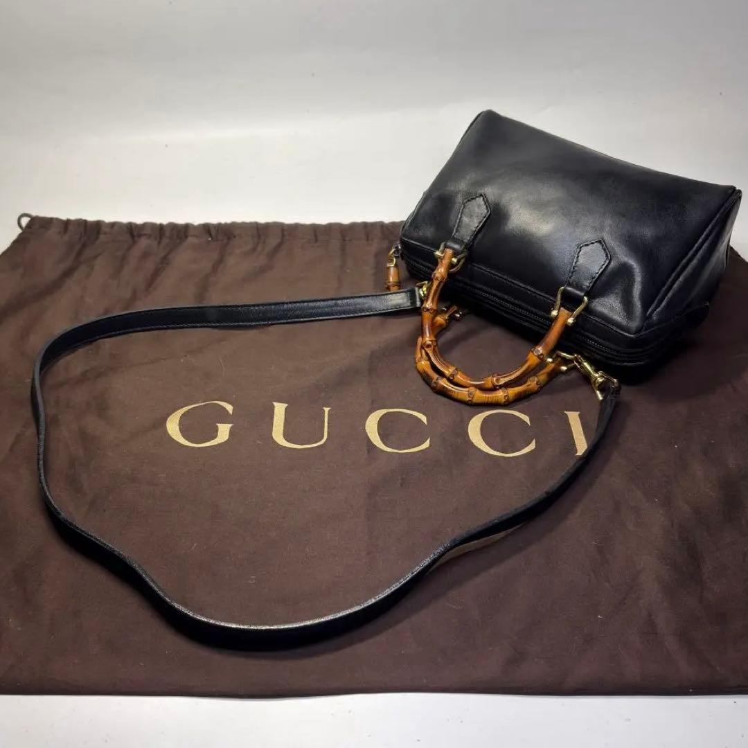 美品　グッチ バンブー 2WAY ミニ ボストンバッグ ヴィンテージ 黒　極小