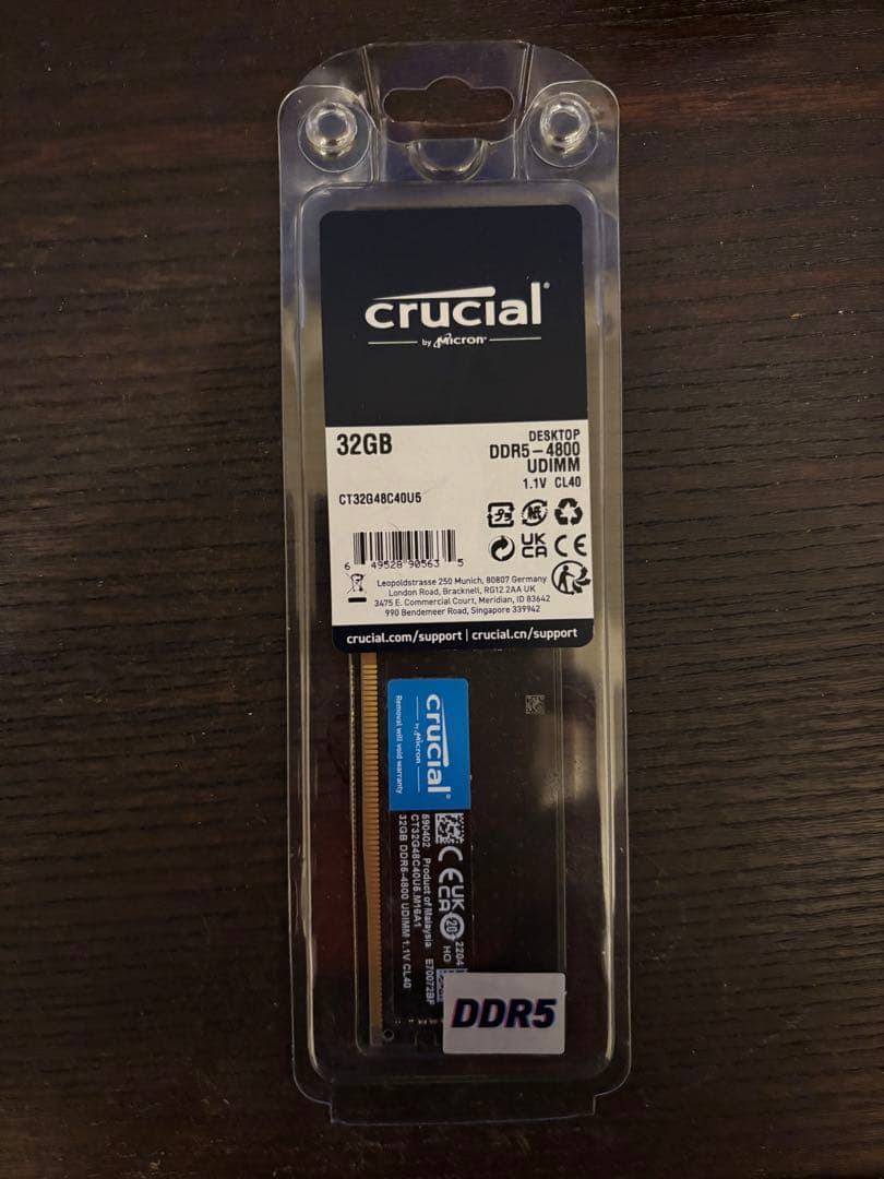 動作品 crucial 32GB DDR5 4800 CT32G48C40U5