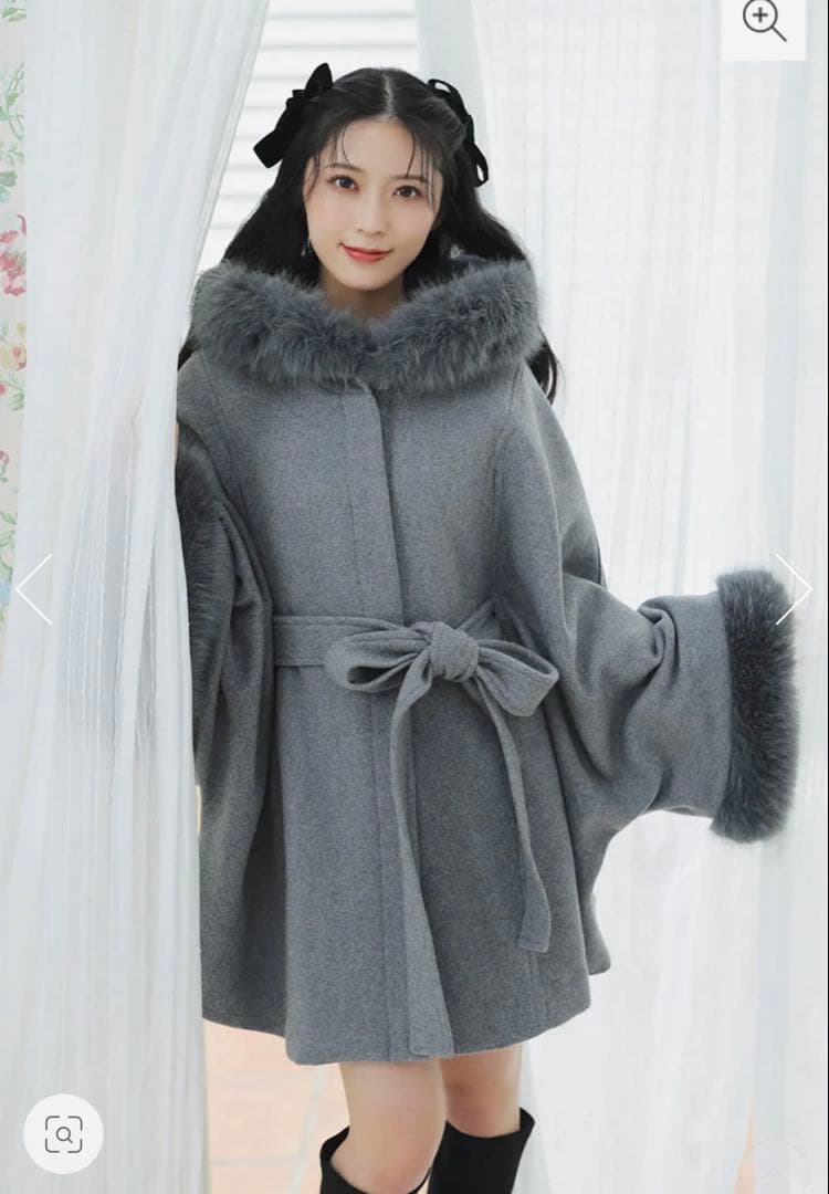 ウールMIXフードポンチョコート