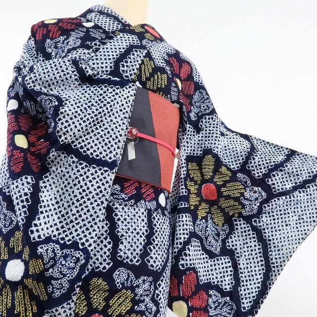 Y1213◆綿 有松鳴海絞り 洗える夏着物 手縫い仕立て 高級浴衣 着物