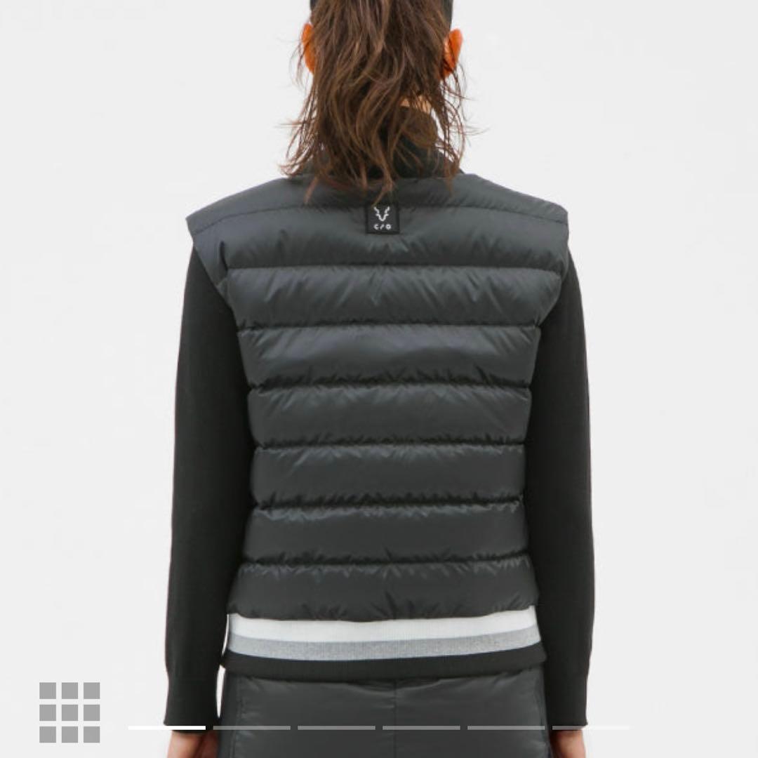 CPG ダウン×背中ニットミディアムロング丈ベスト　ブラックM