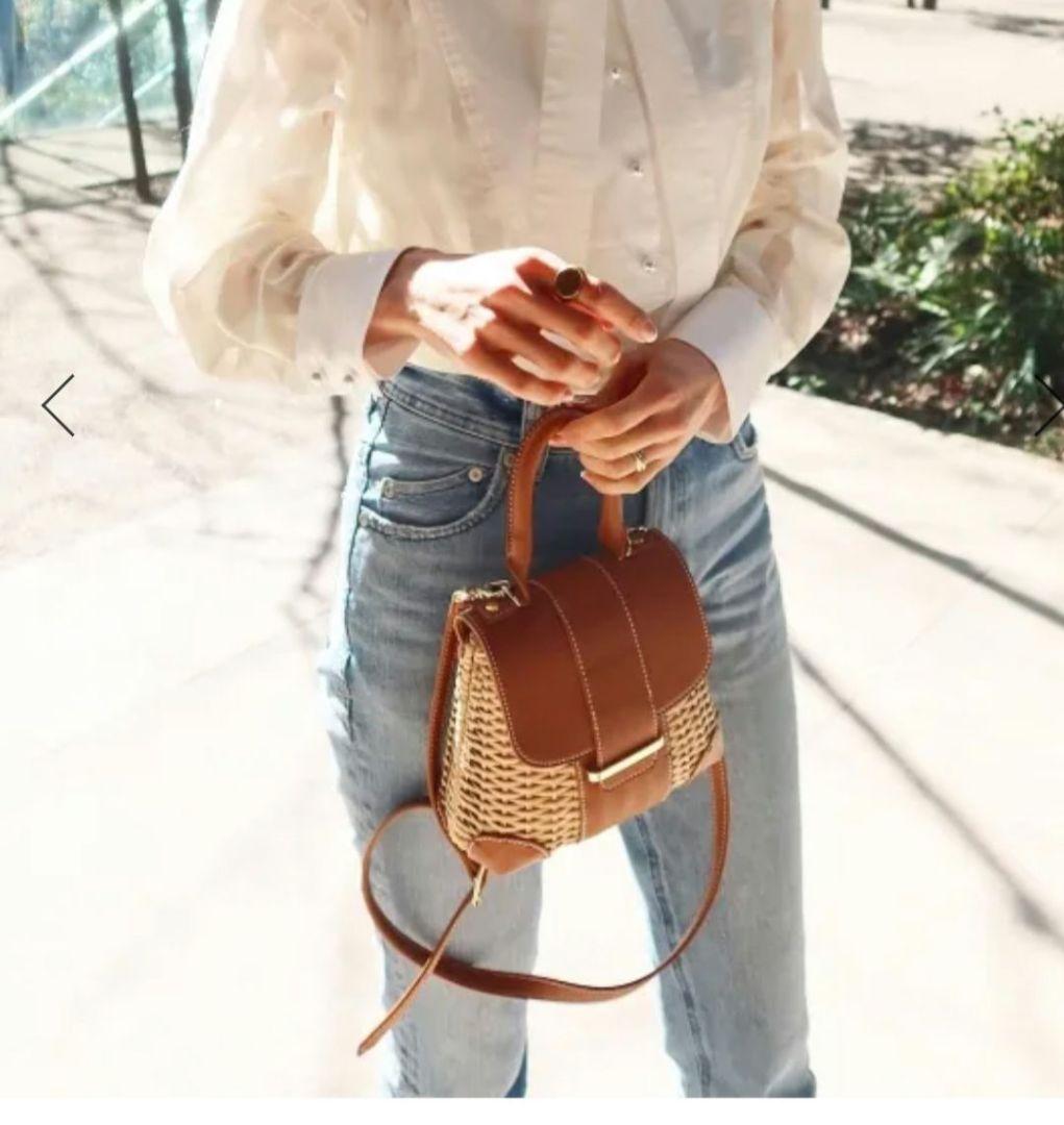 セブンテンバイミホカワヒト　ラタンミニフラップバッグ