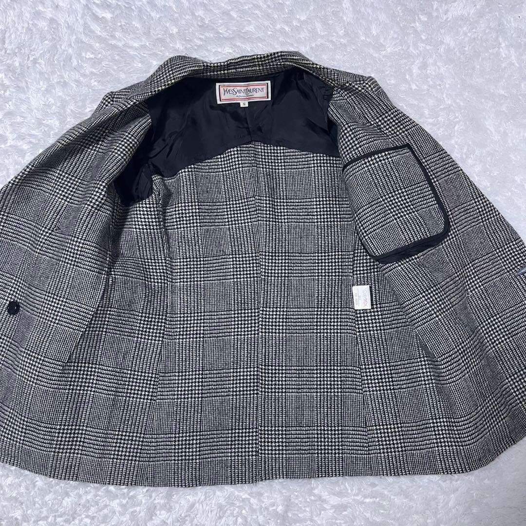 サンローラン ダブルテーラードジャケット 千鳥格子 カシミヤ混 金ボタン