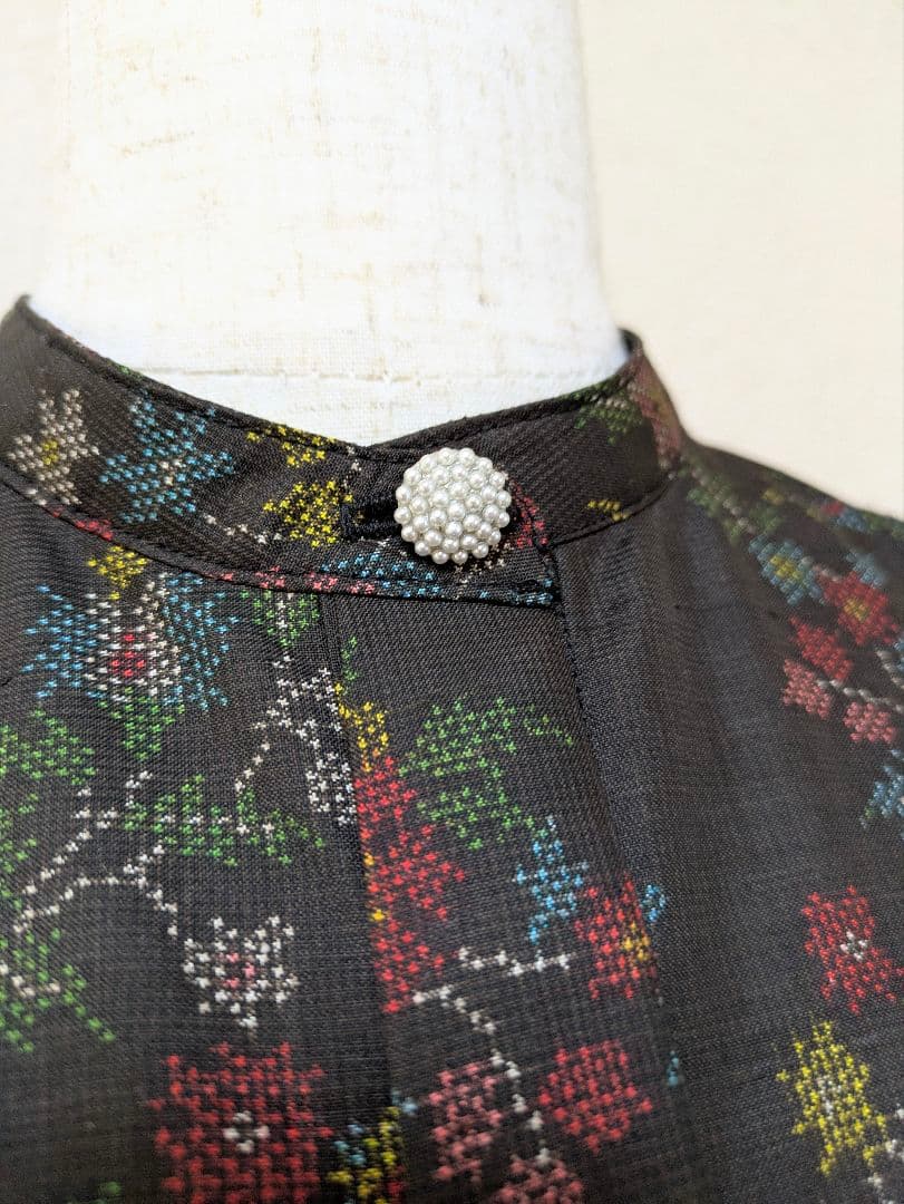 着物リメイク 大島紬 正絹　楽ちん細見えすっきりワンピース ジレ