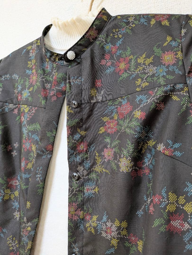 着物リメイク 大島紬 正絹　楽ちん細見えすっきりワンピース ジレ