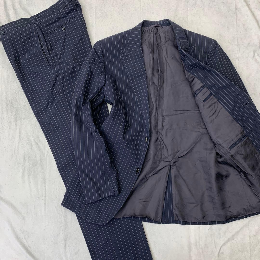 HERMES コットン ストライプ スーツ セットアップ ネイビー