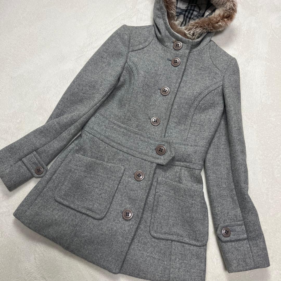 ●バーバリー ブルーレーベル アンゴラ　ウール カシミヤ ノバチェック コート