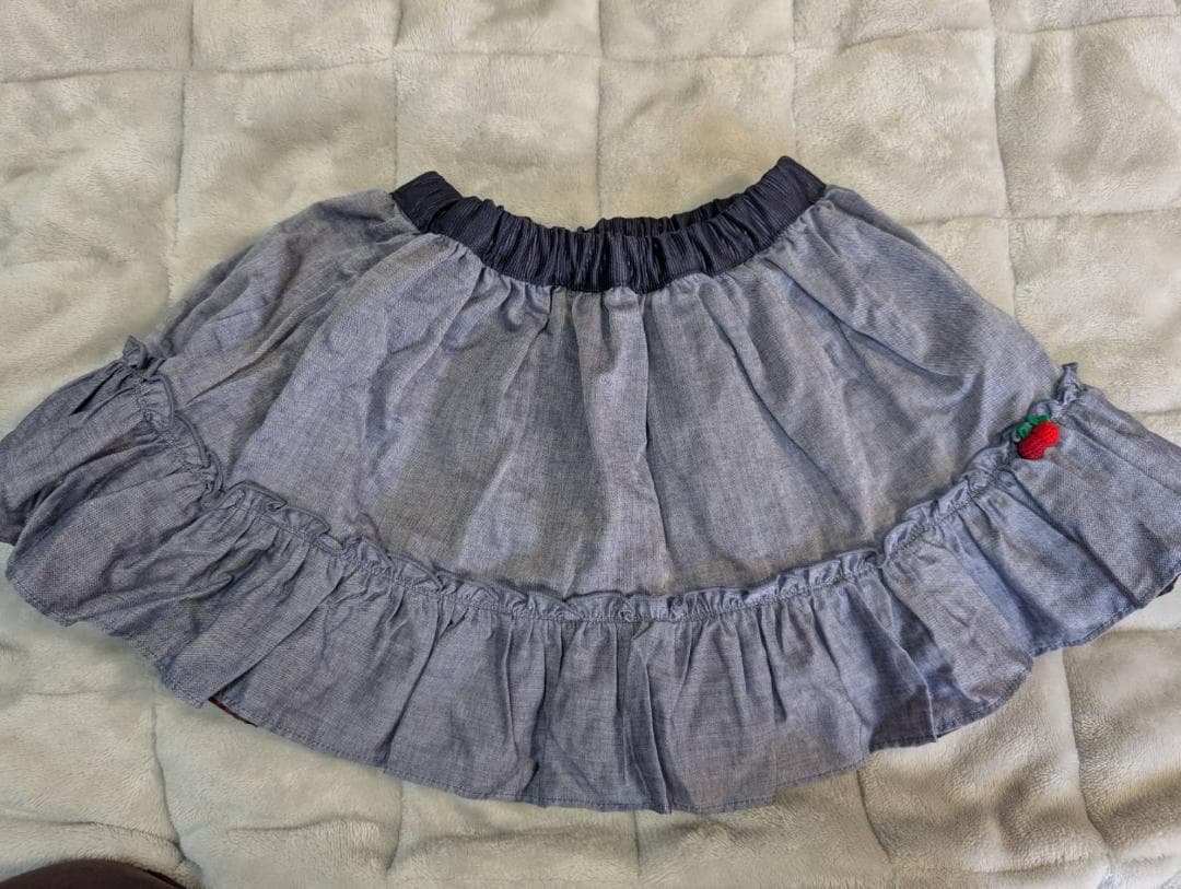 【未使用、タグ付】familiar チェックスカート★リバーシブル 赤・デニム