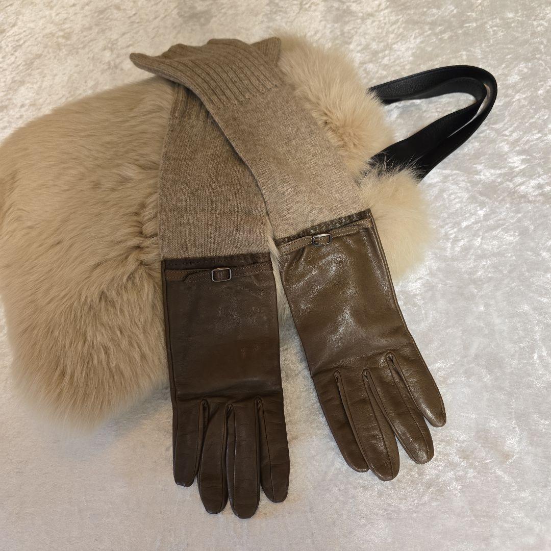 試着のみDIESEL BLACK GOLD シープレザー×ニット ロンググローブ