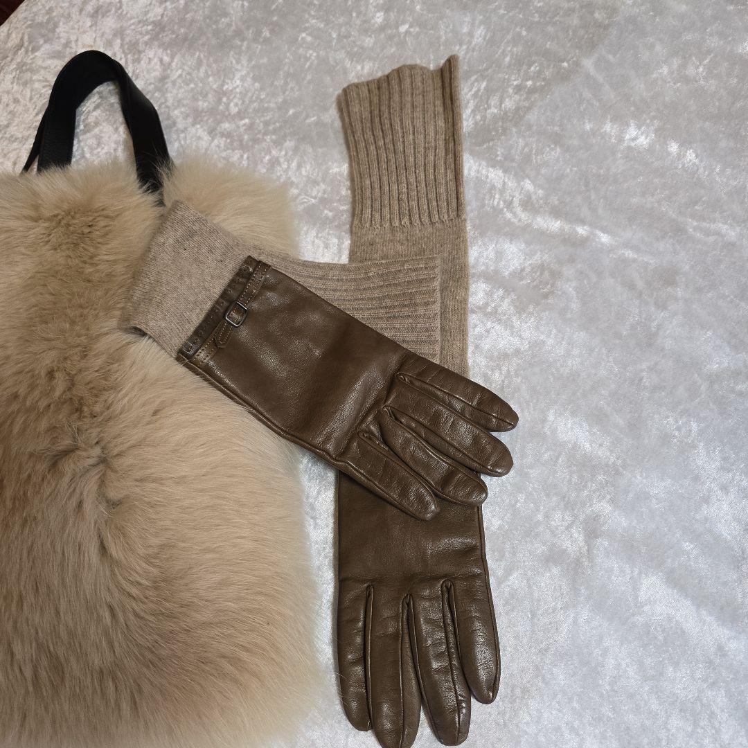 試着のみDIESEL BLACK GOLD シープレザー×ニット ロンググローブ