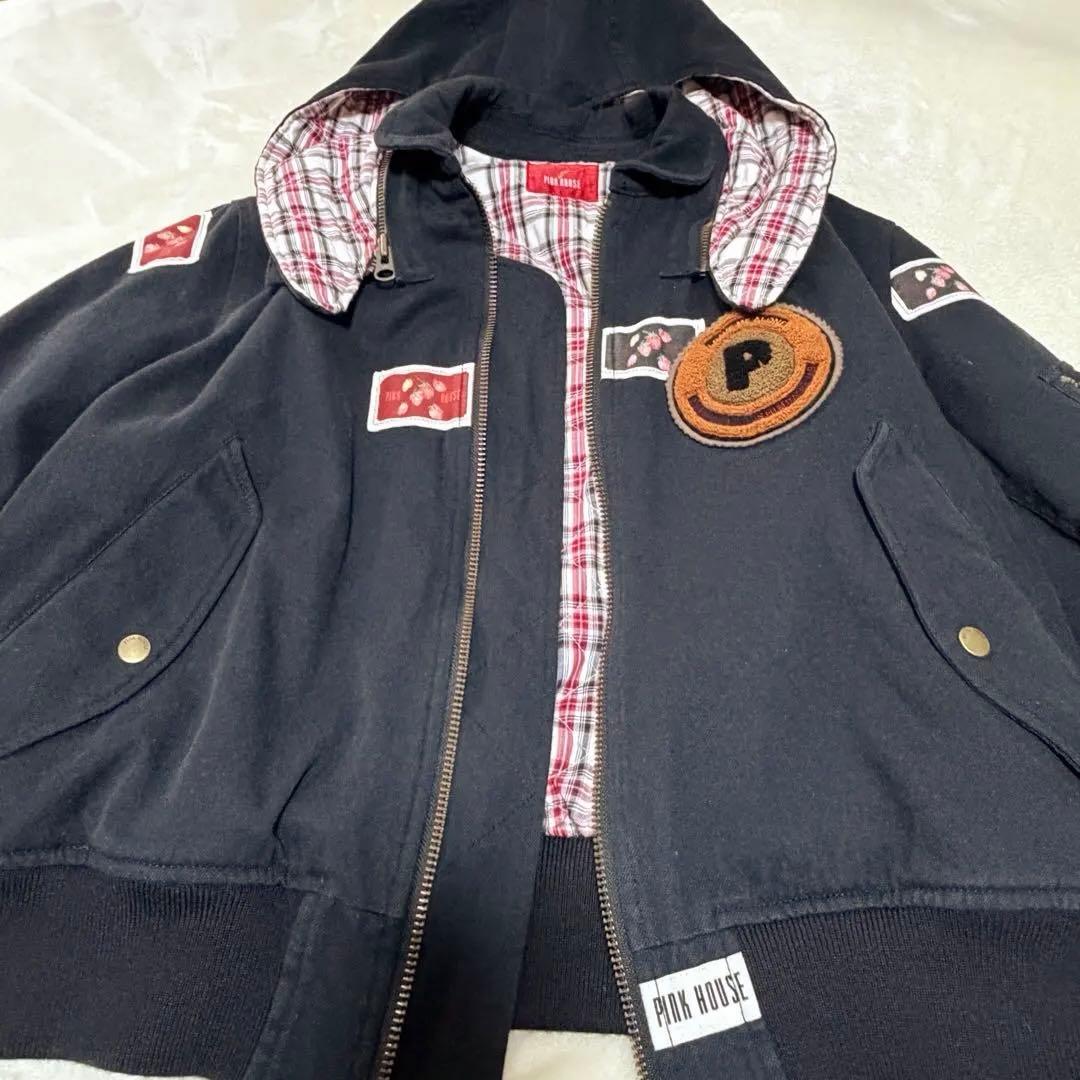 ピンクハウス 苺 キャンドル ワッペン ゼッケン 黒 フード付きブルゾン【P55