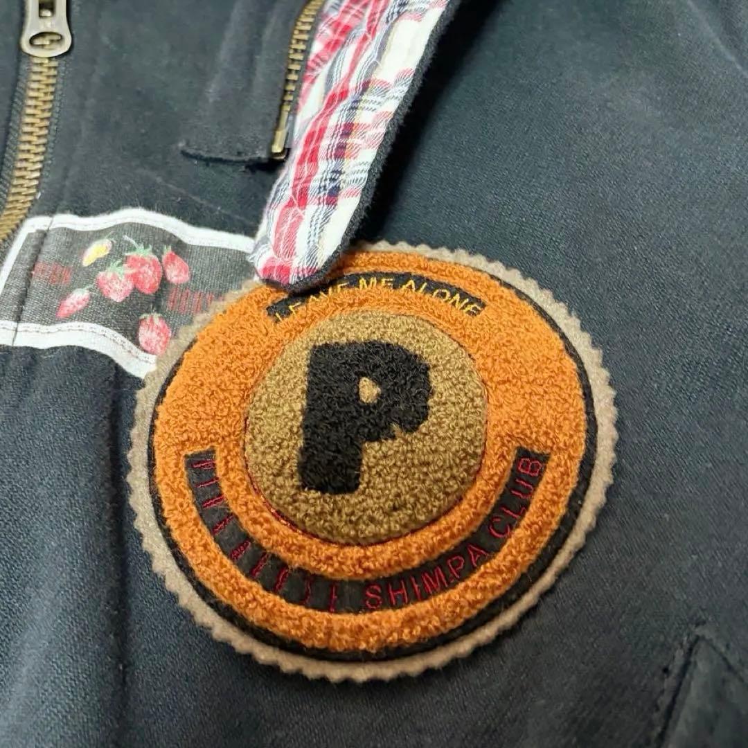 ピンクハウス 苺 キャンドル ワッペン ゼッケン 黒 フード付きブルゾン【P55