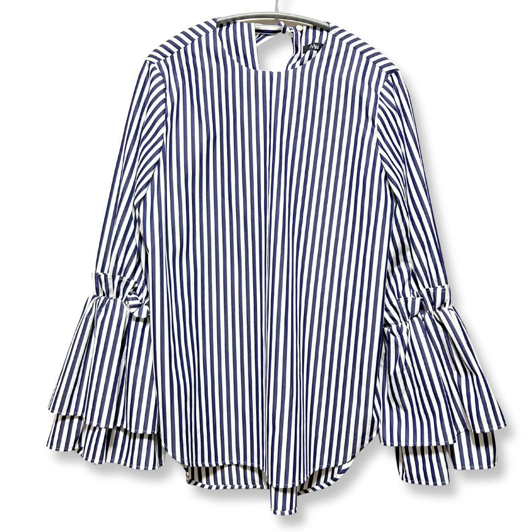 極美品✨Mfil エムフィル ブラウス シャツ ティアードスリーブ ストライプ