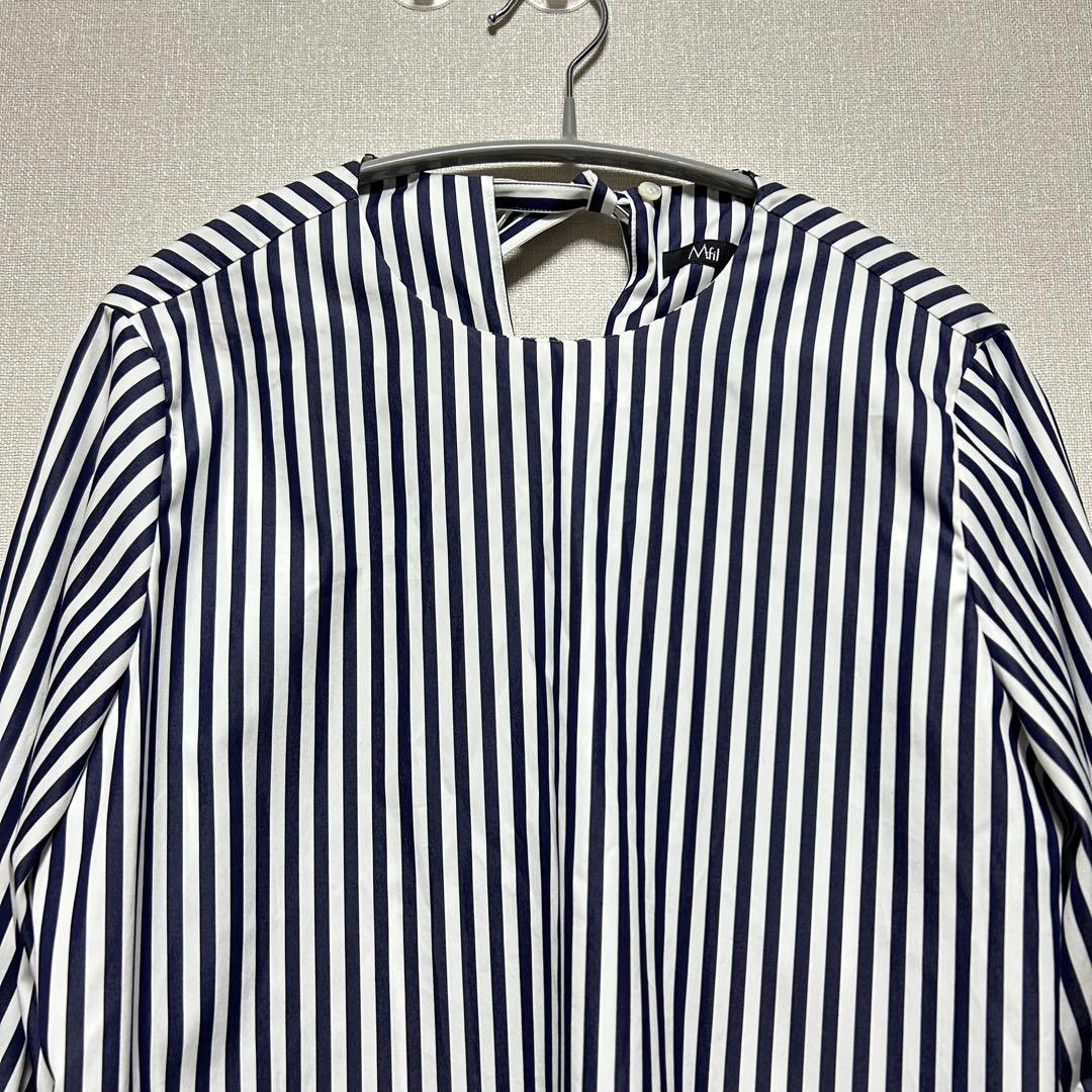 極美品✨Mfil エムフィル ブラウス シャツ ティアードスリーブ ストライプ