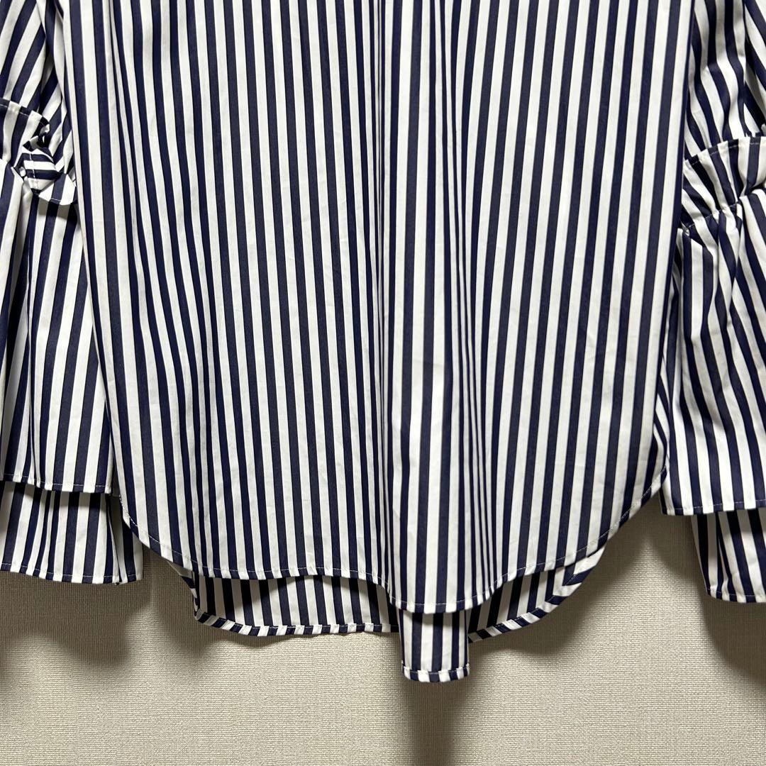 極美品✨Mfil エムフィル ブラウス シャツ ティアードスリーブ ストライプ