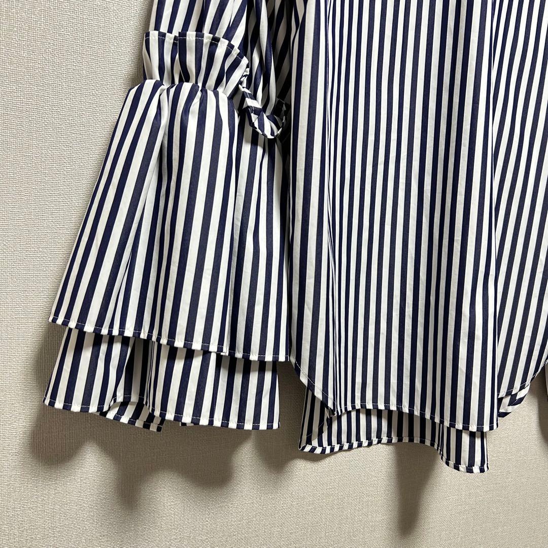 極美品✨Mfil エムフィル ブラウス シャツ ティアードスリーブ ストライプ