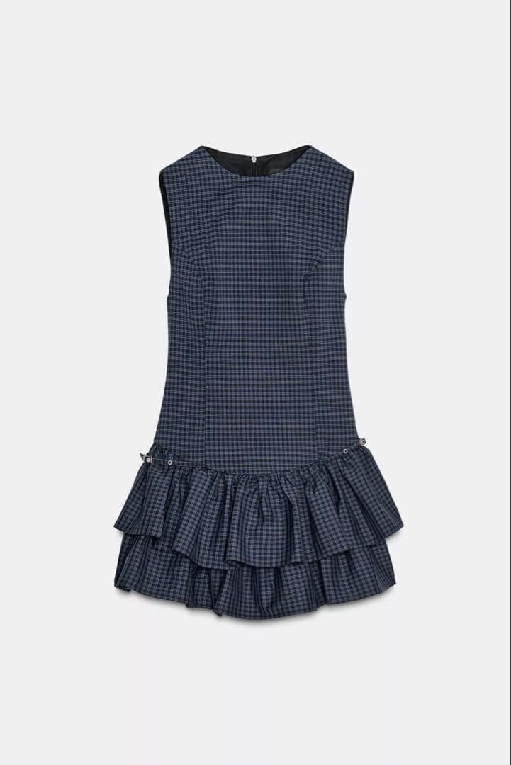 Zara フリル付きチェック柄ショートワンピース