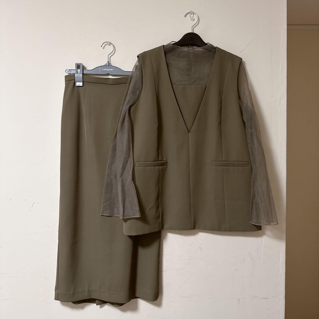 【えみのり】チュールレイヤードトップス・タイトスカート セットアップ