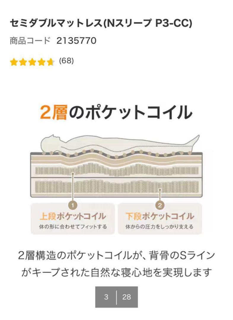 セミダブルマットレス（Nスリープ P3-CC）　ニトリ