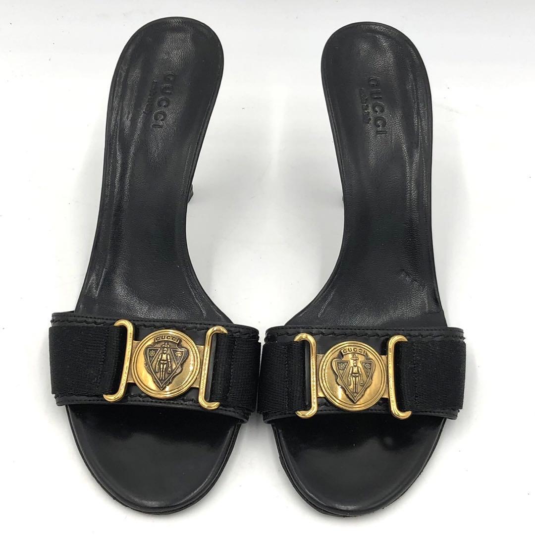 GUCCI グッチ ミュール サンダル ヒール 36 1/2 C ブラック 黒