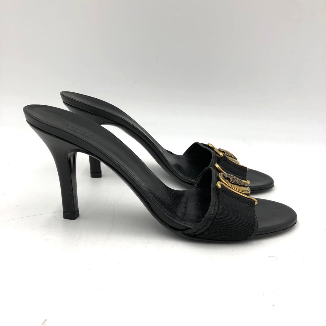 GUCCI グッチ ミュール サンダル ヒール 36 1/2 C ブラック 黒