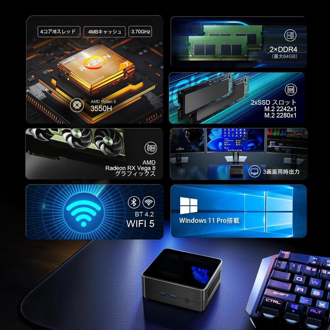 ミニPC AMD Ryzen 5 3550H Windows11 Pro