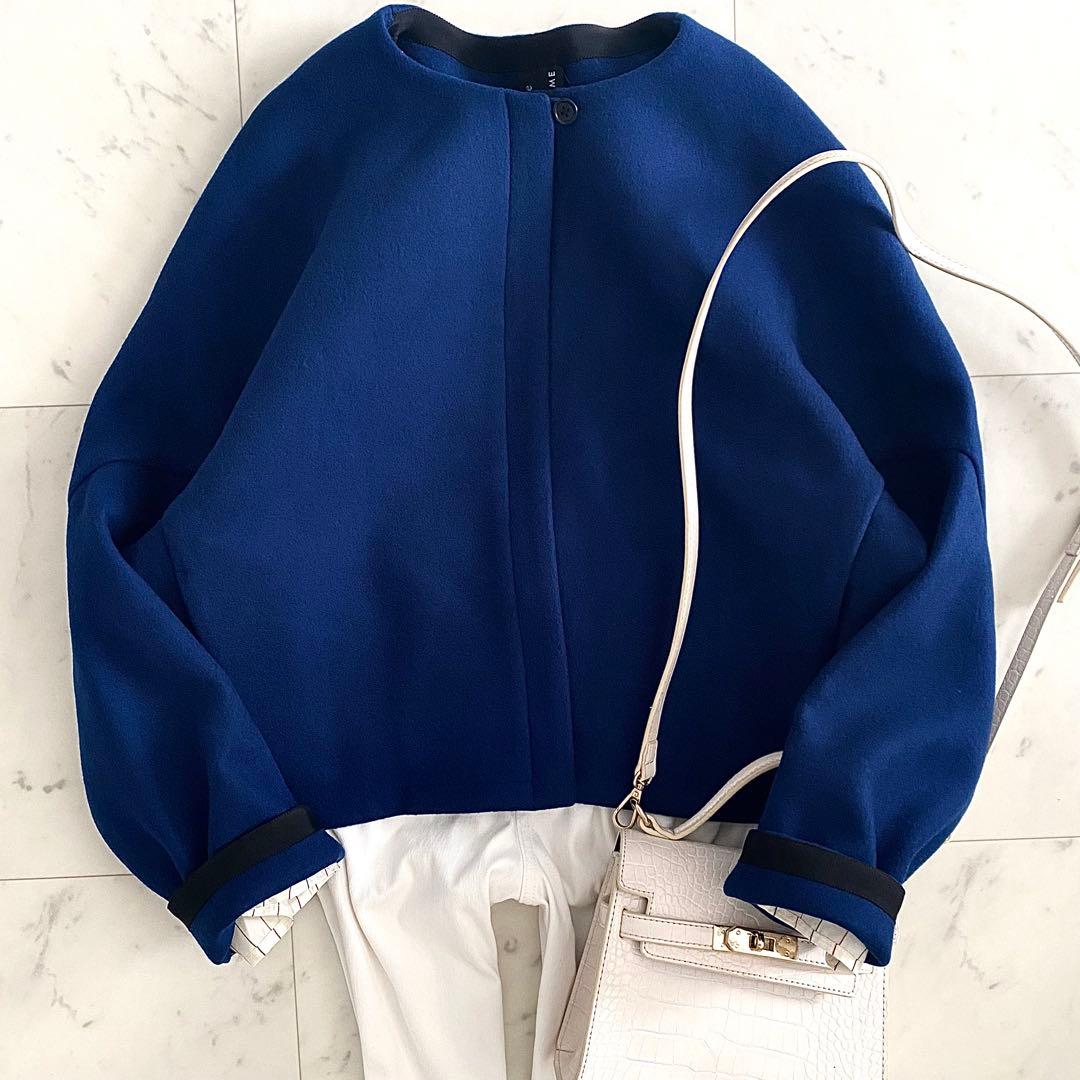 美品 サポートサーフェス×シジェームギンザ ノーカラーショート丈ウールコート 1