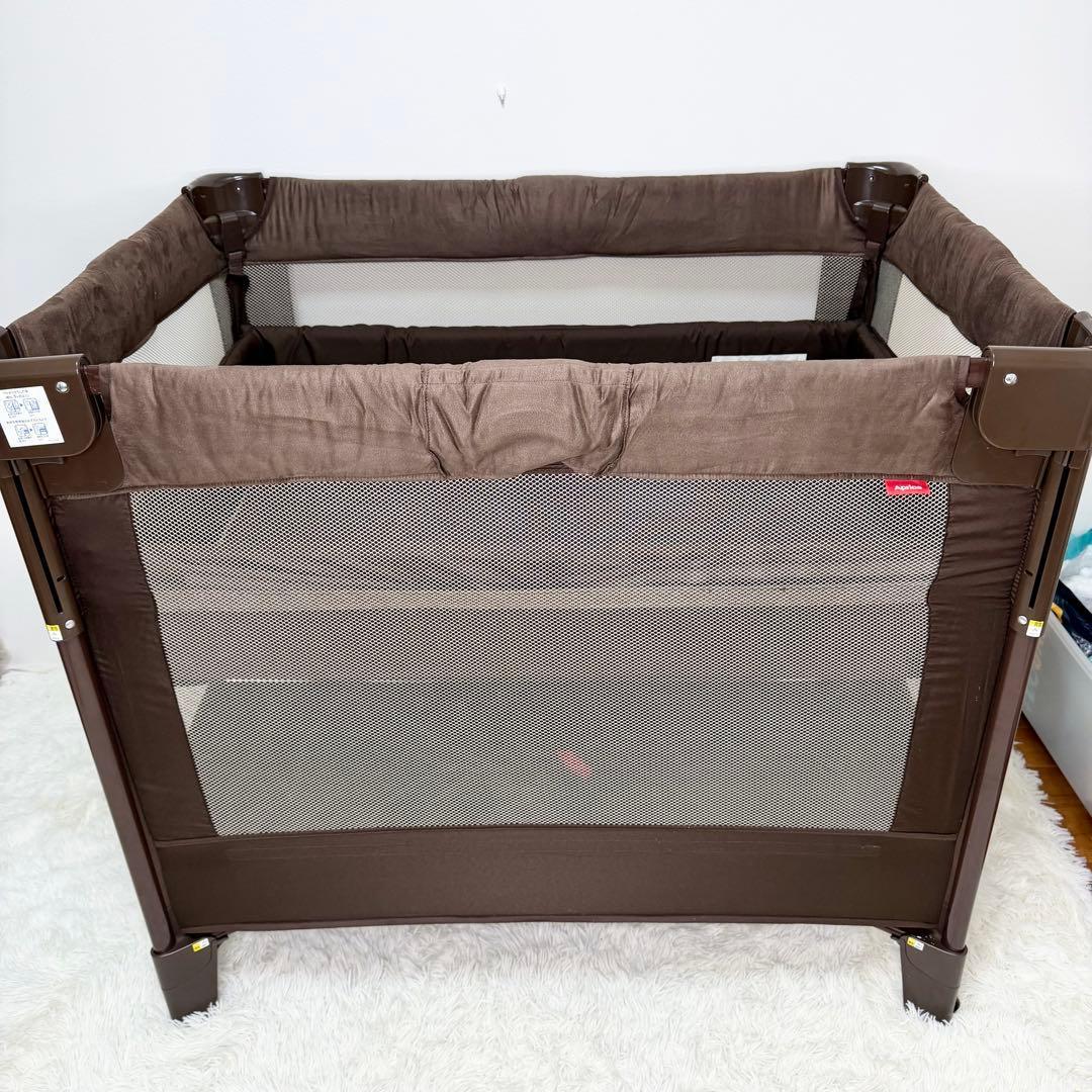 美品 Aprica ココネルエアープラス ベビーベッド ブラウン 折りたたみ