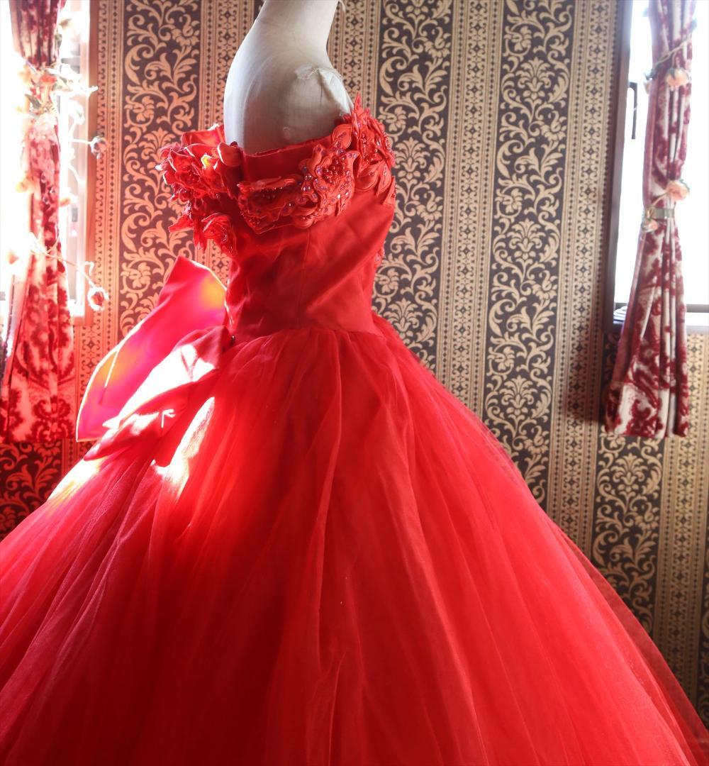 607LoveryWedding高級ウエディングドレス11号赤カラードレス